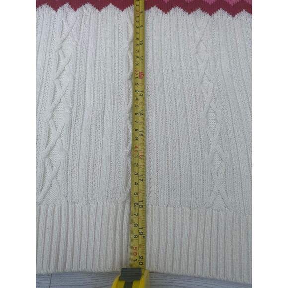 Chaps Women’s Fair Isle Sweater Large Cream Pink Red Cable Knit Nordic Winter - Picture 4 of 7